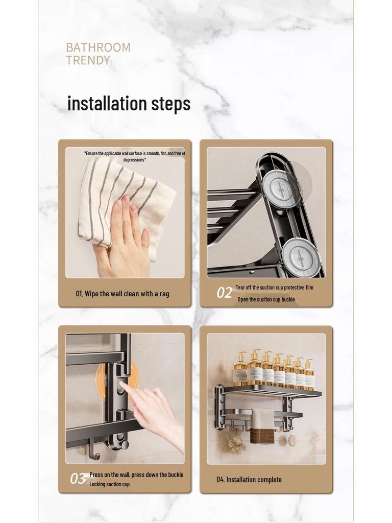 Vier-Saugnapf-Stanzfreier Wandmontage-Klappbarer Badezimmer-Handtuchhalter & Ablage