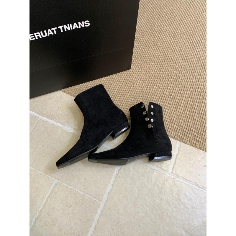 

2025 новые ретро замшевые короткие ботинки с квадратным носком для женской осени и зимы, новый французский стиль, темпераментные эластичные ботильоны для ношения с юбкой 39