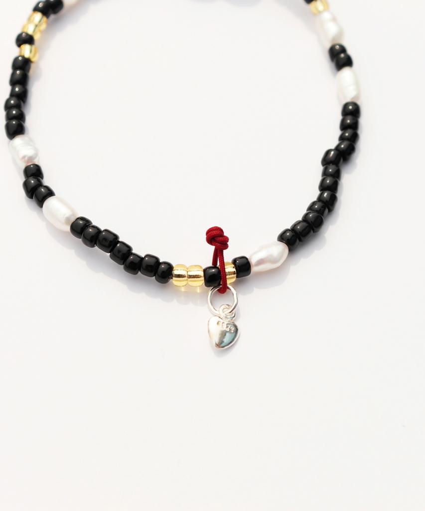 Bonbeau Silver Heart Pearl And Beads Bracelet 925 Silver Chubby Heart Freshwater Pearl Bead Banding Bracelet