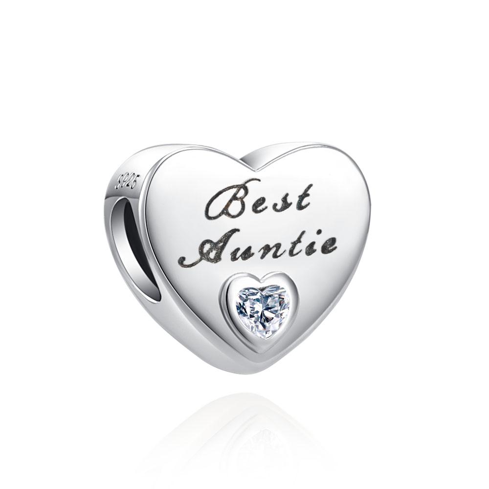 Original 925 Silver Auntie Niece Husband Heart Charm Bead Fit Bracelet Women DIY Jewelry Gift