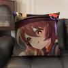 Cute Hu Tao Genshin Impact Cushion Cover Natural Linen Organic Fabric Double-Sided Printing Sofa Home Decor Gift Pillow Case