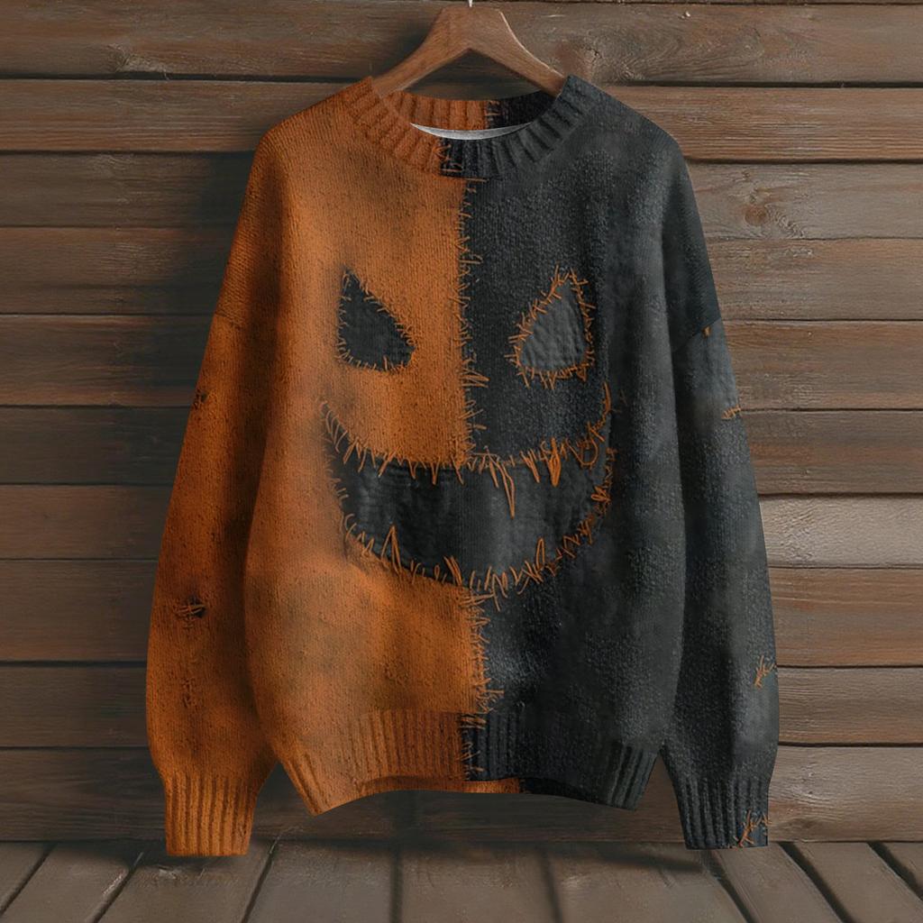 Long Sleeve Pullover Sweaters For Women O Neck Casual Cute Printing Knit Oversized Sweater