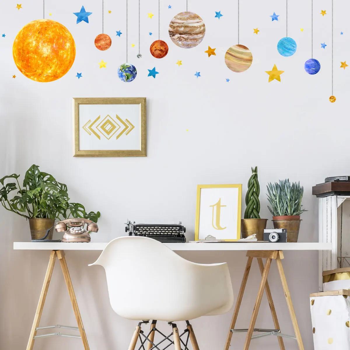 

2pcs Planets Home Wall Sticker Self-adhesive Creative Children s Room Wall Decor Study Room Decoration Stickers 30x45cm 2pcs