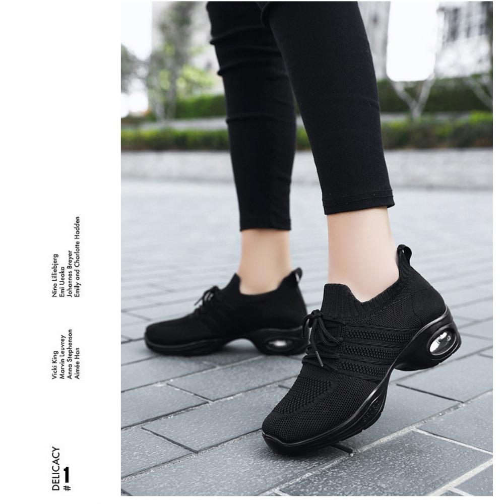 JMXD Women Shoes Flyknit Platform Dance Sneakers Air Cushion Casual Shoes Fashion Height Increasing Comfortable Trendy Walking Trainers