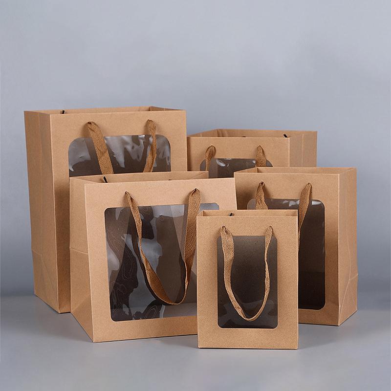 1/5/10 Stück Geschenktüte Papier Geschenkkarton mit Henkel Tasche mit Sichtfenster Geburtstag Geschenkkarton Verpackungsmaterialien Kuchen Süßigkeiten Aufbewahrungsbox