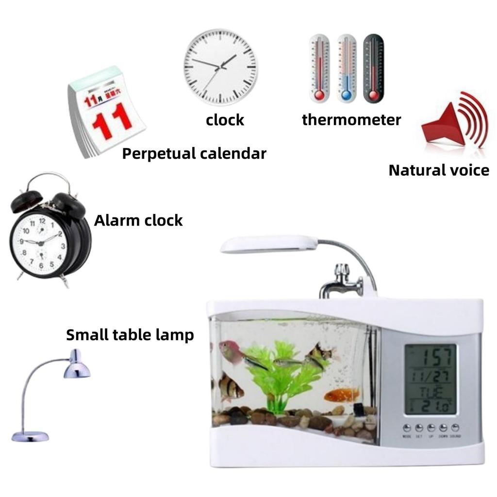 Creative USB Mini Fish Tank with Desk Lamp & Pen Holder - Perfect Birthday Gift