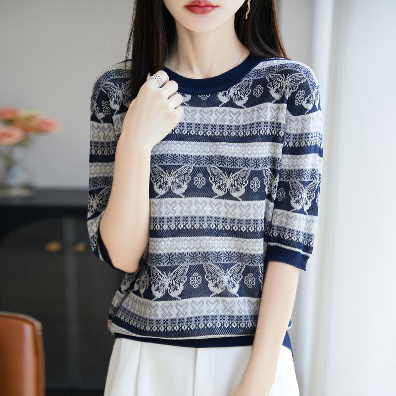 Women Knit T-shirt MODERN NEW SAGA Summer Knitted Shirt Short Sleeve Tees O-neck Pullover Knit Tops