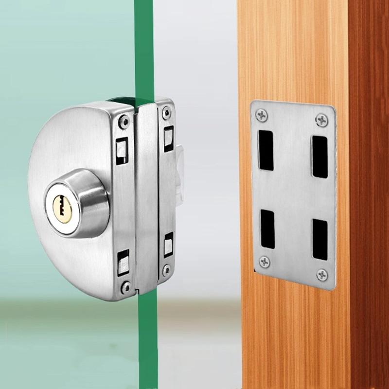 Semi-circular Stainless Steel Glass Lock No-drilling Sliding Door Locks Office Frameless Glass Clip Interior Security Door Latch