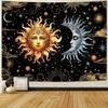 Racunbula Sun and Moon Tapestry Boho Black Golden Tapestries Aesthetic Vintage Moon Stars Cloud Wall Tapestry Spiritual Tapestri