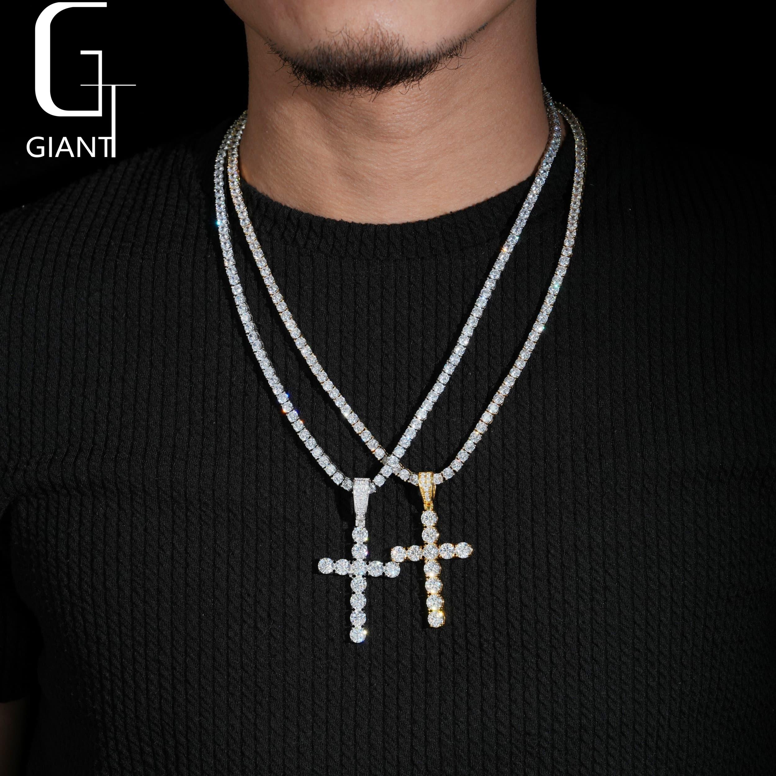 Us Local Stock Warehouse Hip Hop Jewelry Gold Plated S925 Sterling Sterling Silver Charm Moissanite Cross Pendant