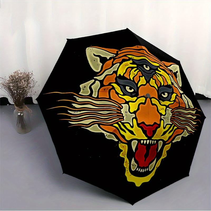 1pc Tiger Face Automatic Open/close Folding Umbrella, Compact Portable Travel Umbrella, Durable Construction Yy250809150