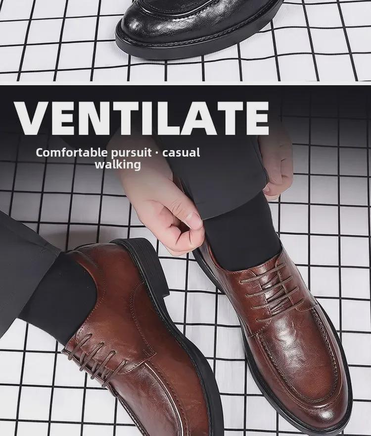Men's Hand-Scratched Leather Shoes for Spring & Autumn - Business, Casual, Wedding, British & Korean Styles
