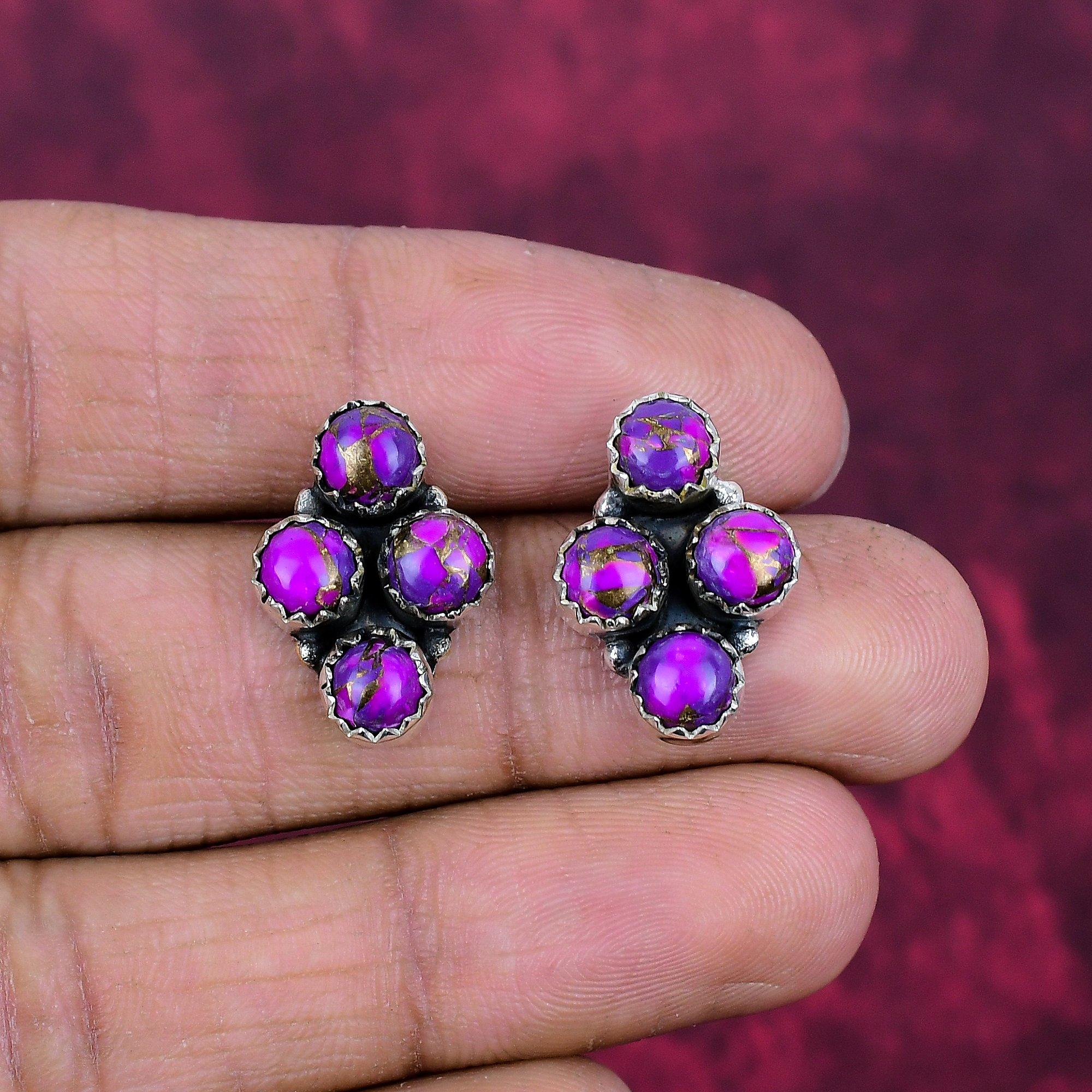 

Украшения из фиолетового медно-бирюзового камня, Серьги из чистого стерлингового серебра 925 пробы, Ручная работа, Серьги с драгоценными камнями для женщин 2.63 Inches