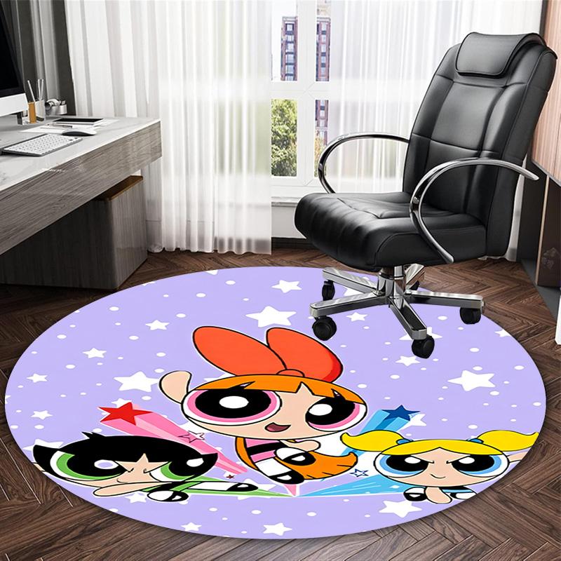 1pc Powerpuff6 Carpet, Round Rug, Comfortable, Suitable for Entryways, Living Rooms, Office, And Bedrooms, Christmas Decoration