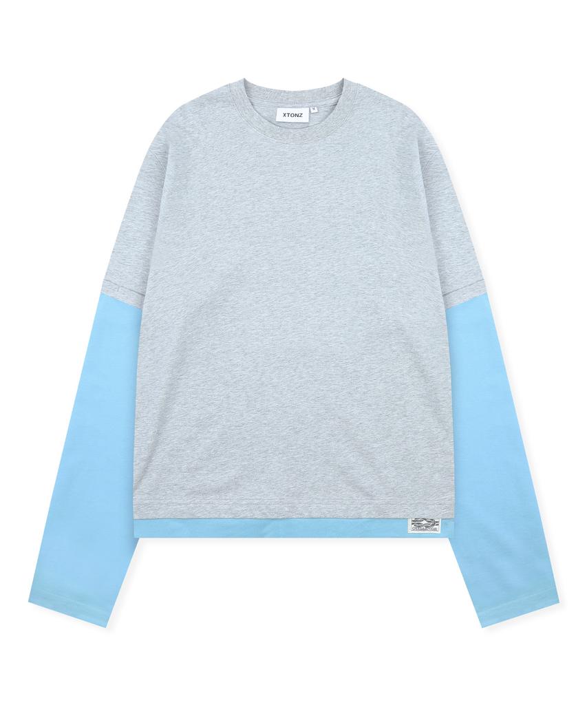 XTONZ Xtt166 Roll-Up Layered Crop Long Sleeve (Gray)