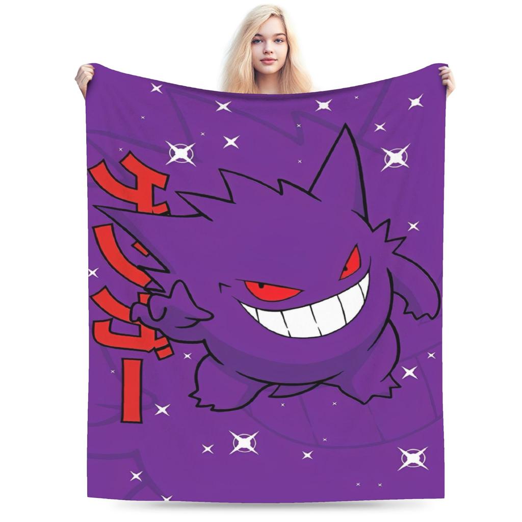 Zabawne pokemonowe Gengar potwór Koc Lekki Cienki Koralowy Polar Pluszowy Wygodny Koc do Rzucania Można Prać w Pralce