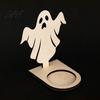 Halloween Tealight Base Wooden Candle Holder Ornaments, Decorative Cat/Pumpkin/ Ghost/Skull Projection Theme Light Stand, Creative Tabletop