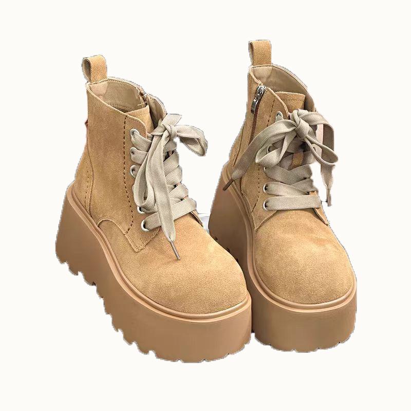 Dámské semišové boty na platformě, vysoké podpatky, kotníkové boty, značkové ležérní tenisky, šněrovací chelsea boty, zimní trendy 2024, teplé boty pro ženy