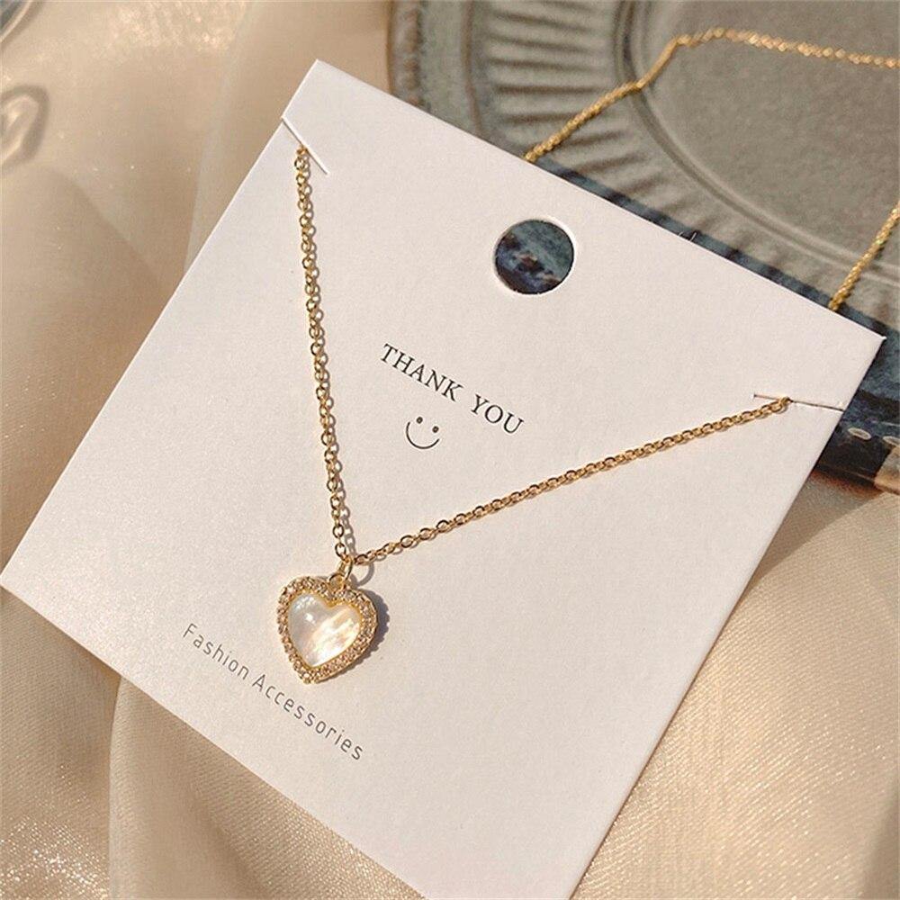 Fashionable Fashionable Women Heart Shaped Opal Chain Pendant Necklaces Shiny Aaa Cubic Zircon Temperament Necklaces Nuptial Wedding Occasion Jewelry