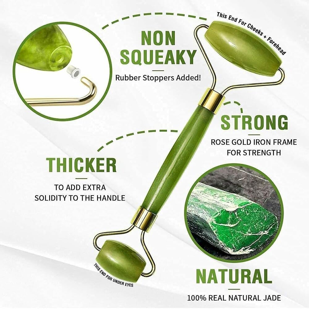 Jade Roller for Face In Professional Salon Quality Jade Face Roller Face Massager for Wrinkles, Fine Lines Under Eyes & Puffiness Anti Aging Jade