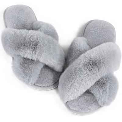 Mode Kidmi Damen Flache Fuzzy Hausschuhe Überkreuzband Plüsch Hausschuhe Weiblich Flauschig Fellig Schlafzimmer Pantoletten Indoor Rutschfest Weiche Hausschuhe