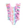 Girls' Rainbow Dinosaur Ruffled One-Piece Swimsuit