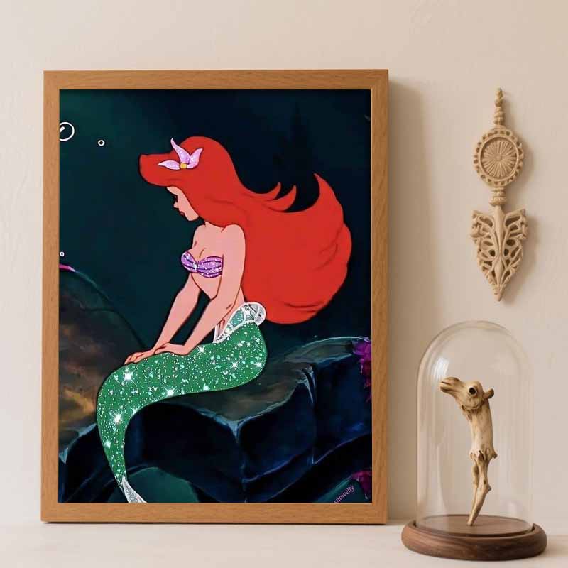 Disney Diamond Painting Kit Unframed, The Little Mermaid Ariel, Classic Style Home Decor Craft, Perfect Gift Idea Round 20x30cm