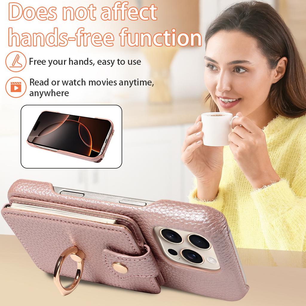 Litchi Texture PU Leather Wallet Case for iPhone 13 Pro Max, Accordion Card Holder with Ring Kickstand & Crossbody Strap, Shockproof Cover