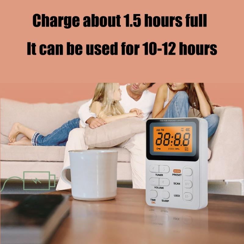 Pocket AM FM Radio Portable Reception Rechargeable Battery Digital Tuning Radio with Stereo Earphone Large LCD Screen