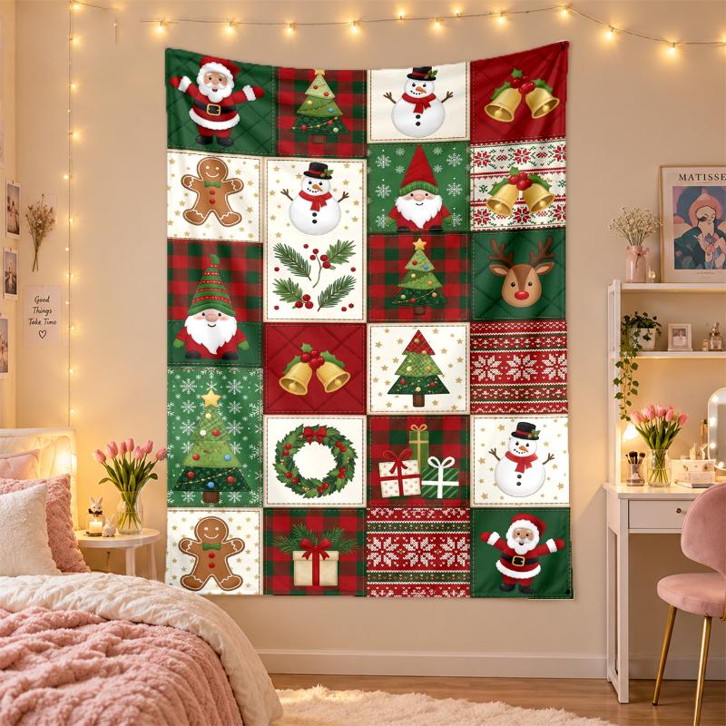 Weihnachtlich bedruckter Wandteppich für Schlafzimmer Wohnzimmer Wanddekoration Feiertagsgeschenk