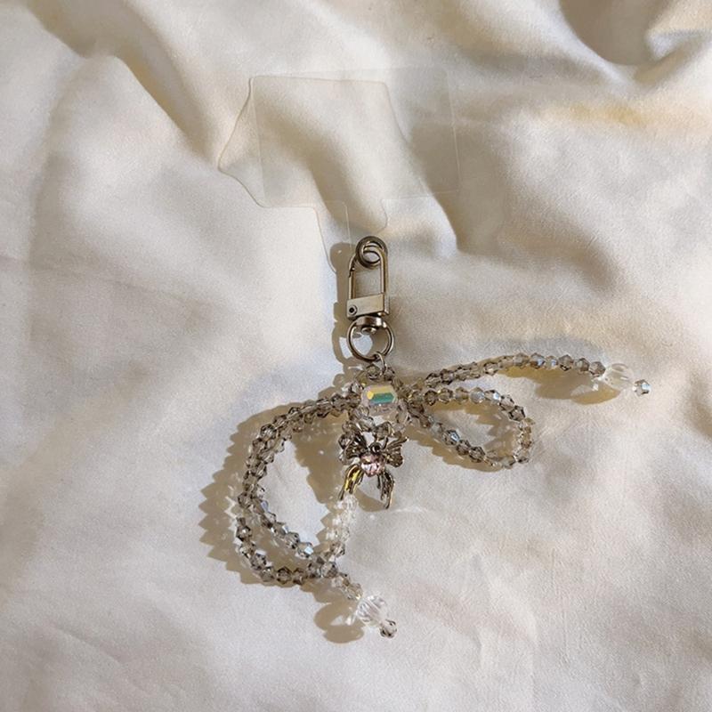 Elegant Keychain with Bowknot Pendant Phone Charm Simple Phone Lanyard Wrist Strap Hanging Keyring for Phone Case Bag