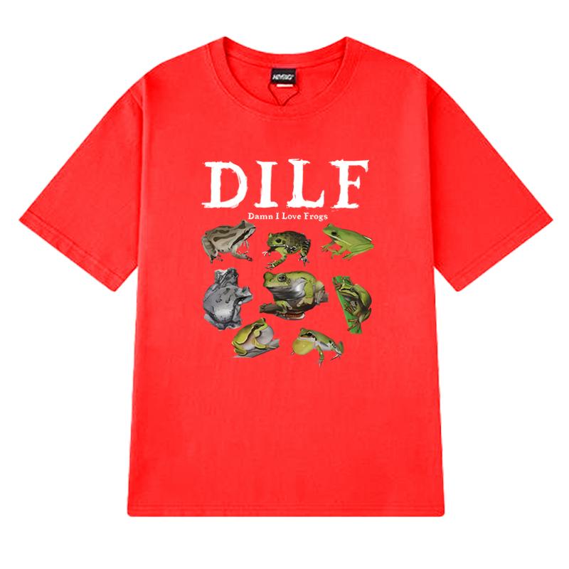 Summer Funny Dilf Damn I Love Frogs Print T Shirt Unisex Harajuku Fashion Y2k Short Sleeve T-shirts Men Women 100% Cotton Tops