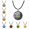 OM Yoga Classic Necklaces Mandala Flower Of Life Rope Chain Glass Pendant Necklaces For Women Girls Gift Jewelry