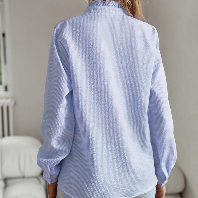 Women's White Long Shirt with Lace Collar Button Down Blouse for Office Ladies Autumn Winter Striped Tops