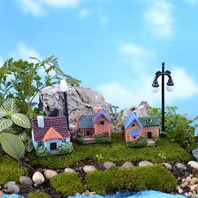 4Pcs Creative Resin Craft Adorable Mini House Ornaments Miniature Building Bonsai Pot Decoration for Dollhouse