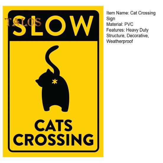 Slow Cats Crossing Sign Black Kitten Ass Cross Warning Sign Home Office Rustic Farmhouse Wall Sign Decoration Ornament