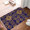 Ornamental Pattern Doormat Deep Blue Gold Printed Polyester Hand Wash Only 80x50cm Decorative Use Only