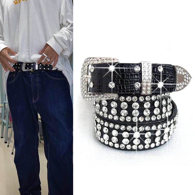 

Дизайнерские ремни с бриллиантами для женщин, блестящий ремень, гот, Лолита, косплей, Harajuku Y2k, пояс в стиле панк, дискотека, хип-хоп, мужской пояс с кристаллами