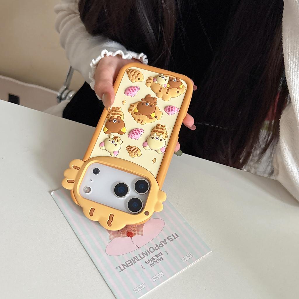 Kawaii Cartone Animato Taiyaki Orso Rilakkuma Custodia in Silicone per Telefono per iPhone 17 16 15 14 13 12 Pro Max 16promax Copertura Morbida 3D