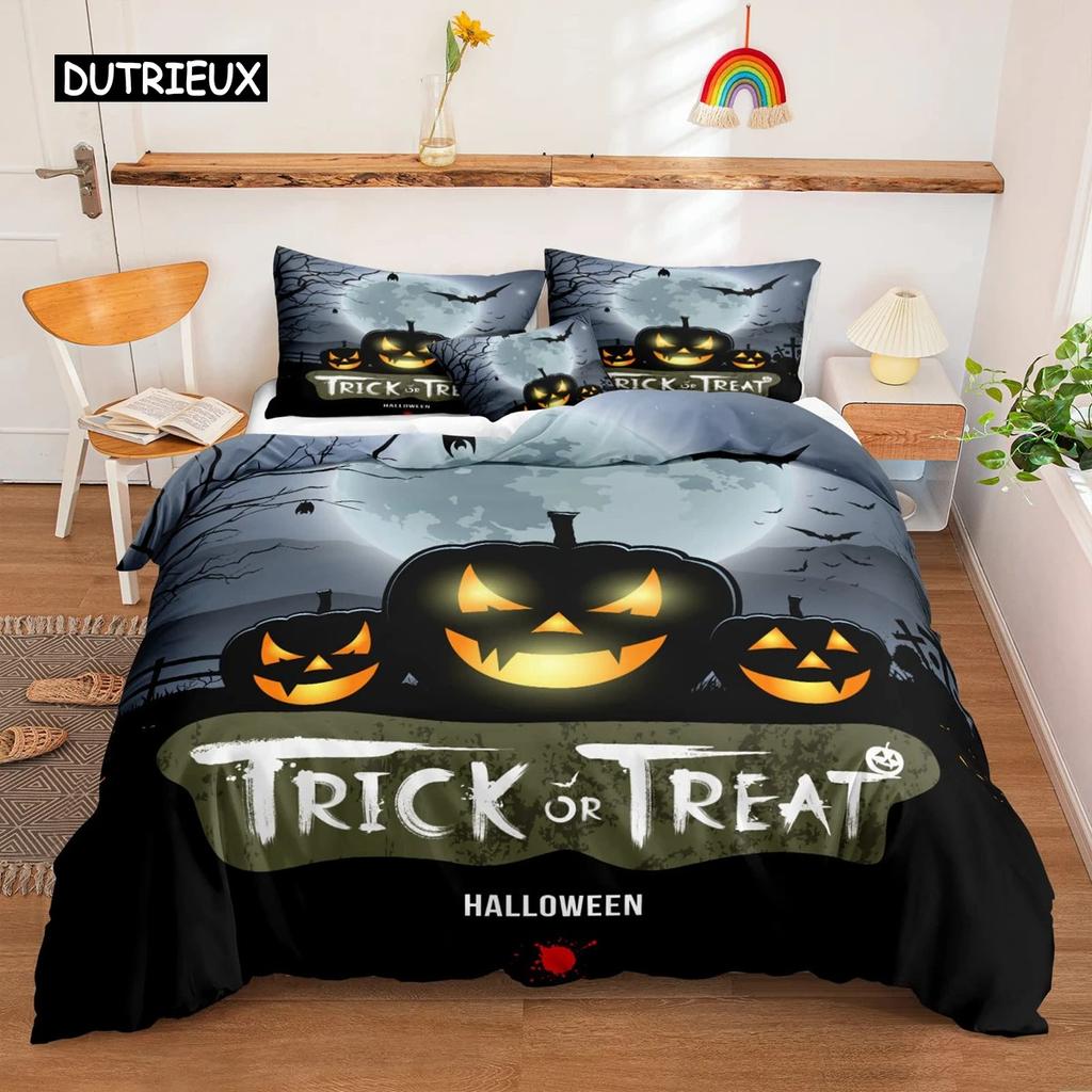 Pościel Królowa Król Motyw Horroru Poszewka na Kołdrę Gotycka Upiorna Poliester Poszewka na Kołdrę Gałęzie Szara Poszewka na Kołdrę Drzewo Halloweenowe