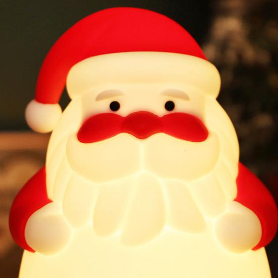 Santa Claus Tap Light Color Changing Baby Night Light with USB-C Charging 3 Brightness Levels Rechargeable Bedside Touch Lamp Soft Silicone Christmas
