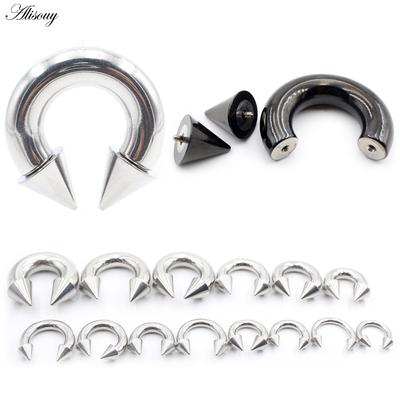Alisouy 1PC Black Spike Horseshoe Nosní kroužek Nerezová ocel Kužel Velký průbojník s vnitřním závitem přepážka na rozšíření ucha