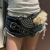 PU Leather Rivet Studded Fur Belt Exaggerated Waist Cummerbunds Chic Spice Girls Belt