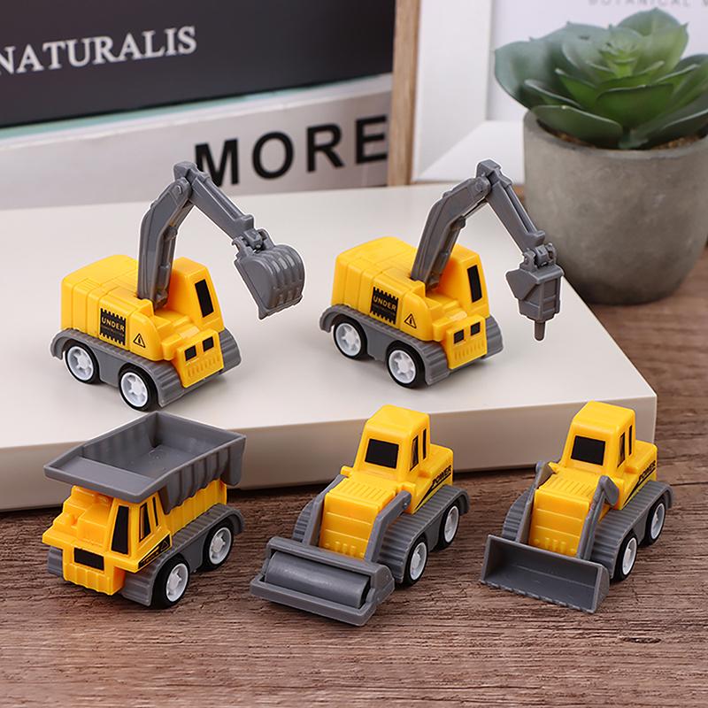 5Pcs/Set Educational Children'S Toy Building Blocks Engineering Vehicle Model Mini Cars Excavator Crane Dump Truck