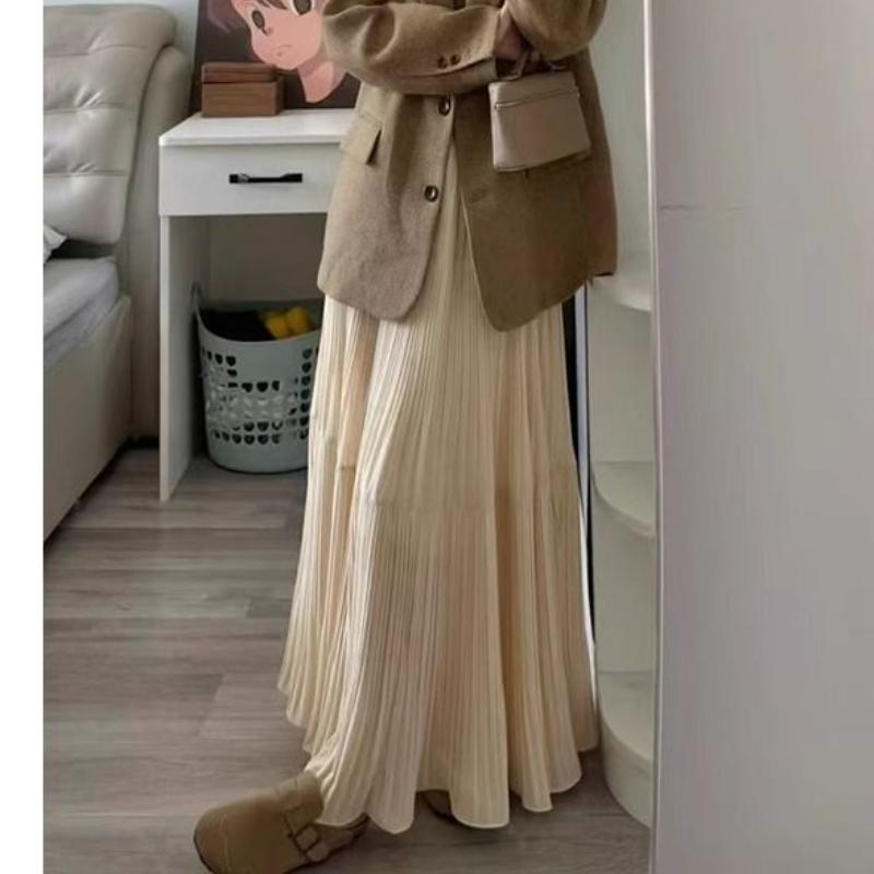 

Фиолетовая Юбка Нежного Стиля Сладкая Плиссированная Тюлевая Юбка Юбка Весна и Лето Свободная Драпировка Широкий Подол Юбка А-силуэта Длинная Юбка XL