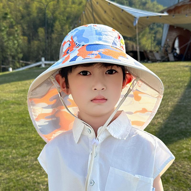 Children's Sun Hat Summer Cartoon Cute Boys and Girls Outdoor Sun Protection Sun Hat Big Brim Shawl Bucket Hat