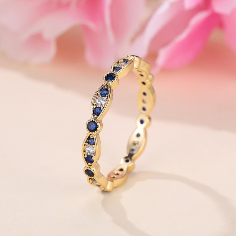 Golden Treasure Blue Diamond Edge White Diamond Ring, Popular Women's Ring
