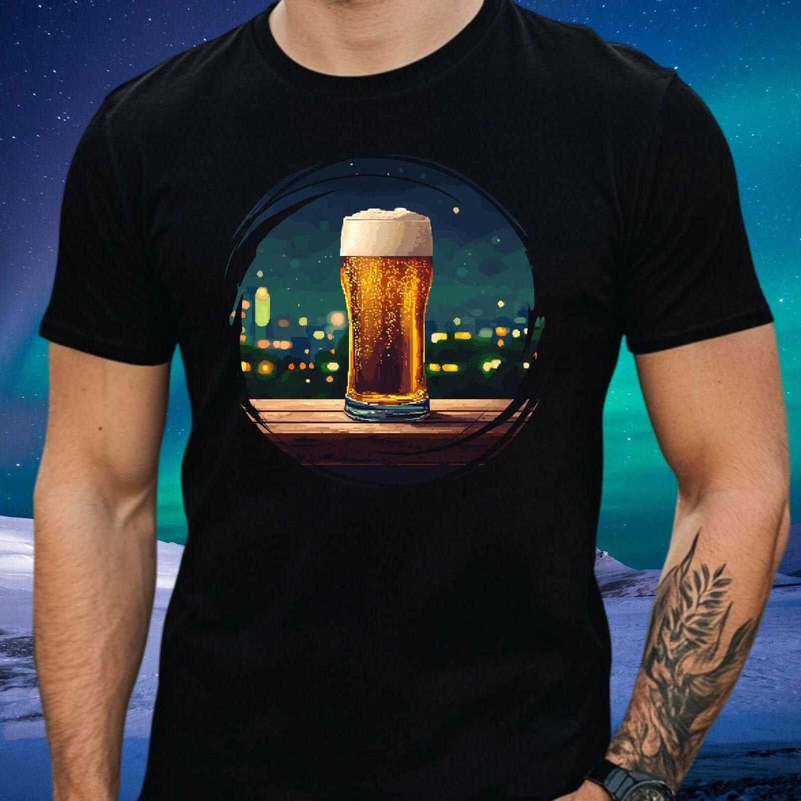 T-Shirt Herren Bier Pixel Art Motiv Baumwolle Größe XS bis 5XL XXL