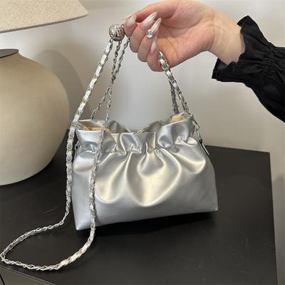 Solid Color Simple Foreign Style Drawstring Small Bag Women'S Spring Chain Messenger Bag Bucket Bag