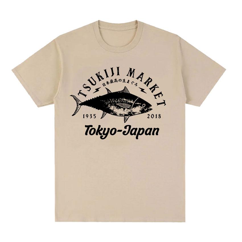Japanese Fish Tsukiji Market Funny Meme T Shirt Men Women Vintage Harajuku Fashion T-shirts Summer 100% Cotton Oversized T-shirt